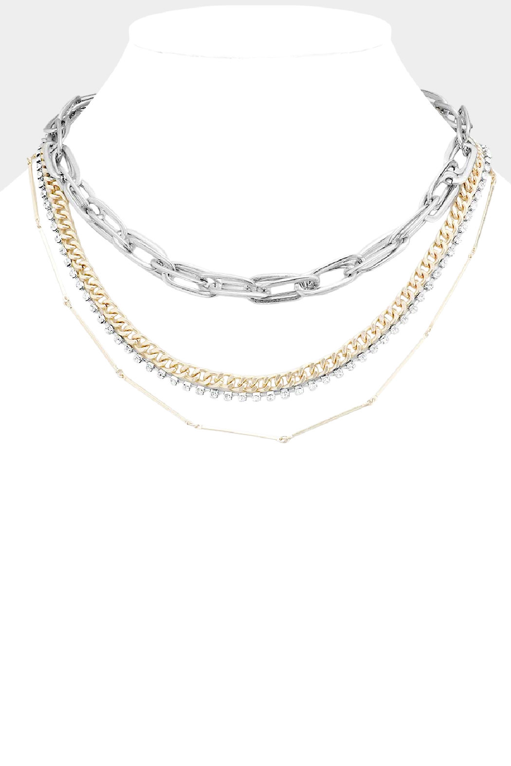 Layered Chain and Crystal Necklace