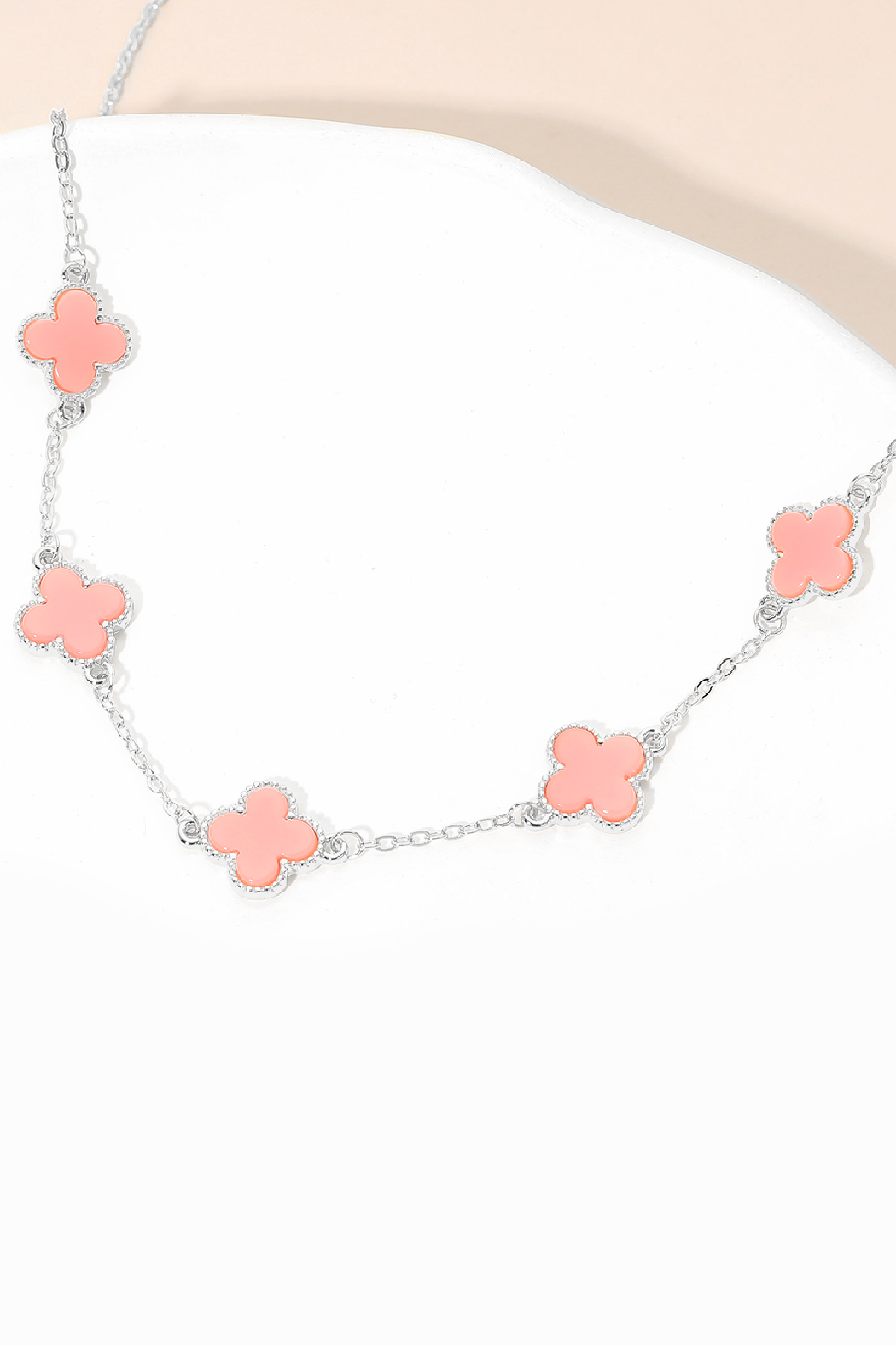 Gold Plated Lucky 5 Clover Stone Clover Necklace