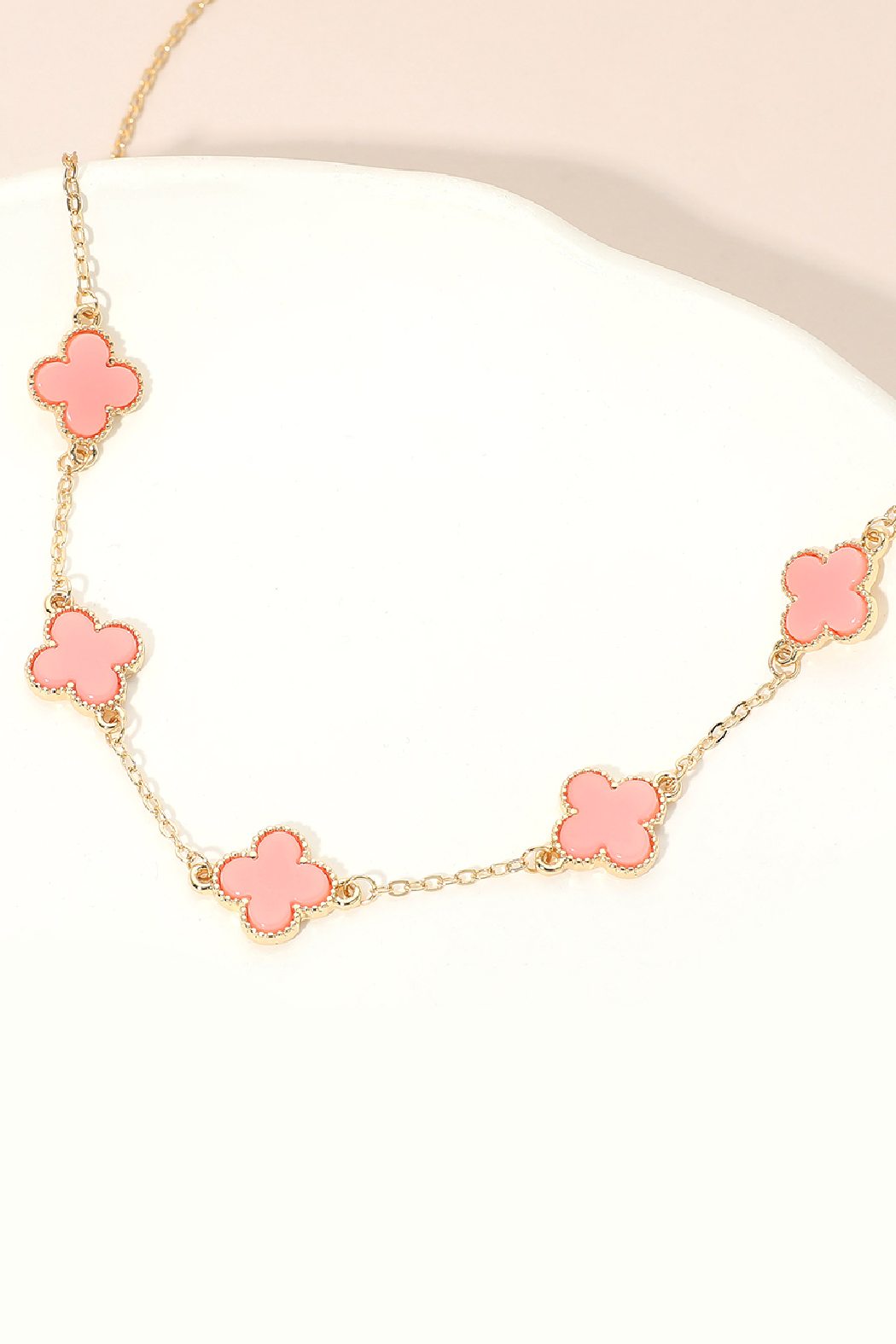 Gold Plated Lucky 5 Clover Stone Clover Necklace