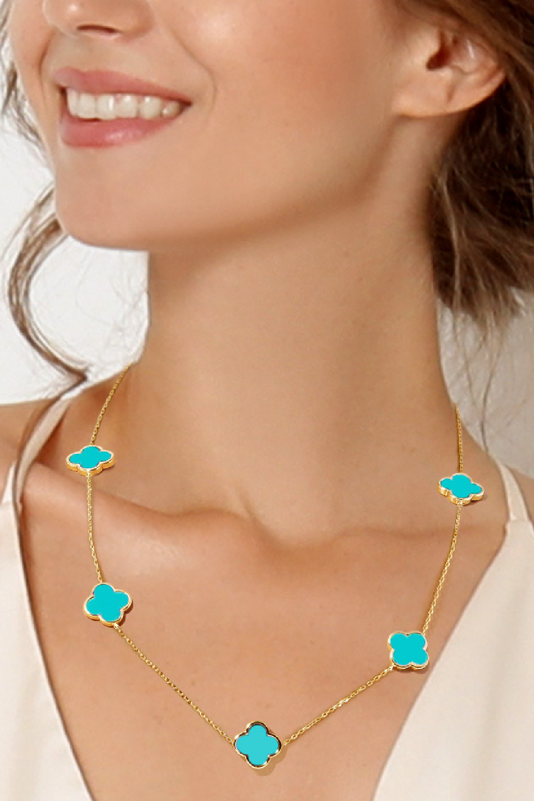 Gold Plated 5 Stone Clover Necklace