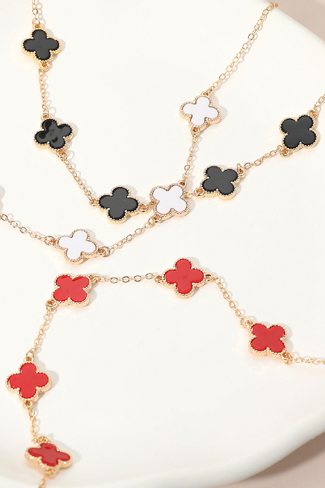 Gold Plated Lucky 5 Clover Stone Clover Necklace