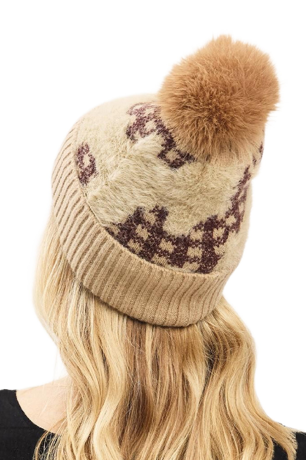 Upcycled Fuzzy Abstract Plaid Beanie