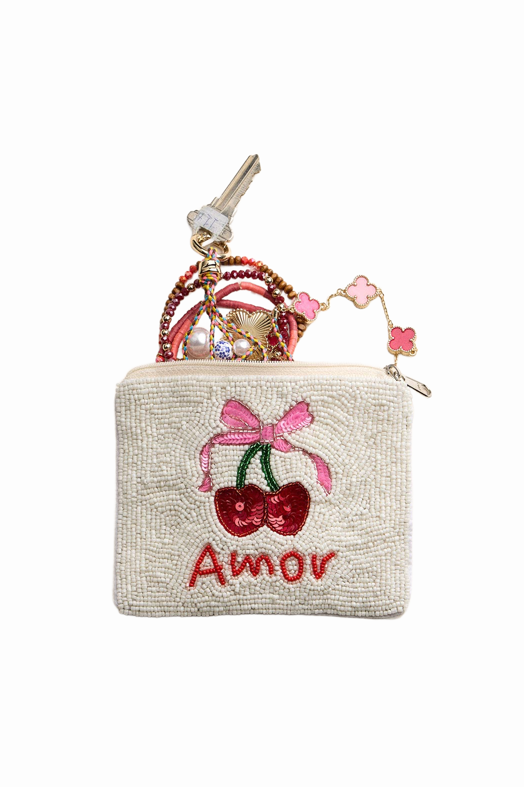 Amor Cherries Beaded Pouch
