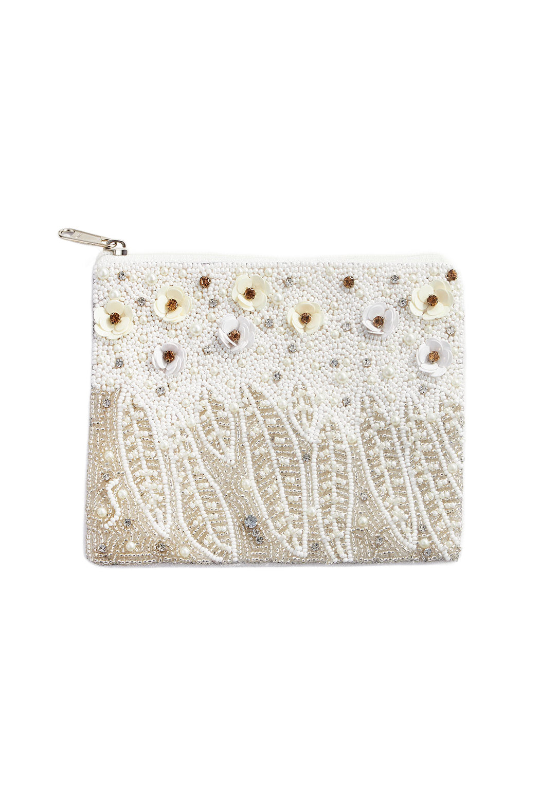 Flower and Leaf Beaded Pouch