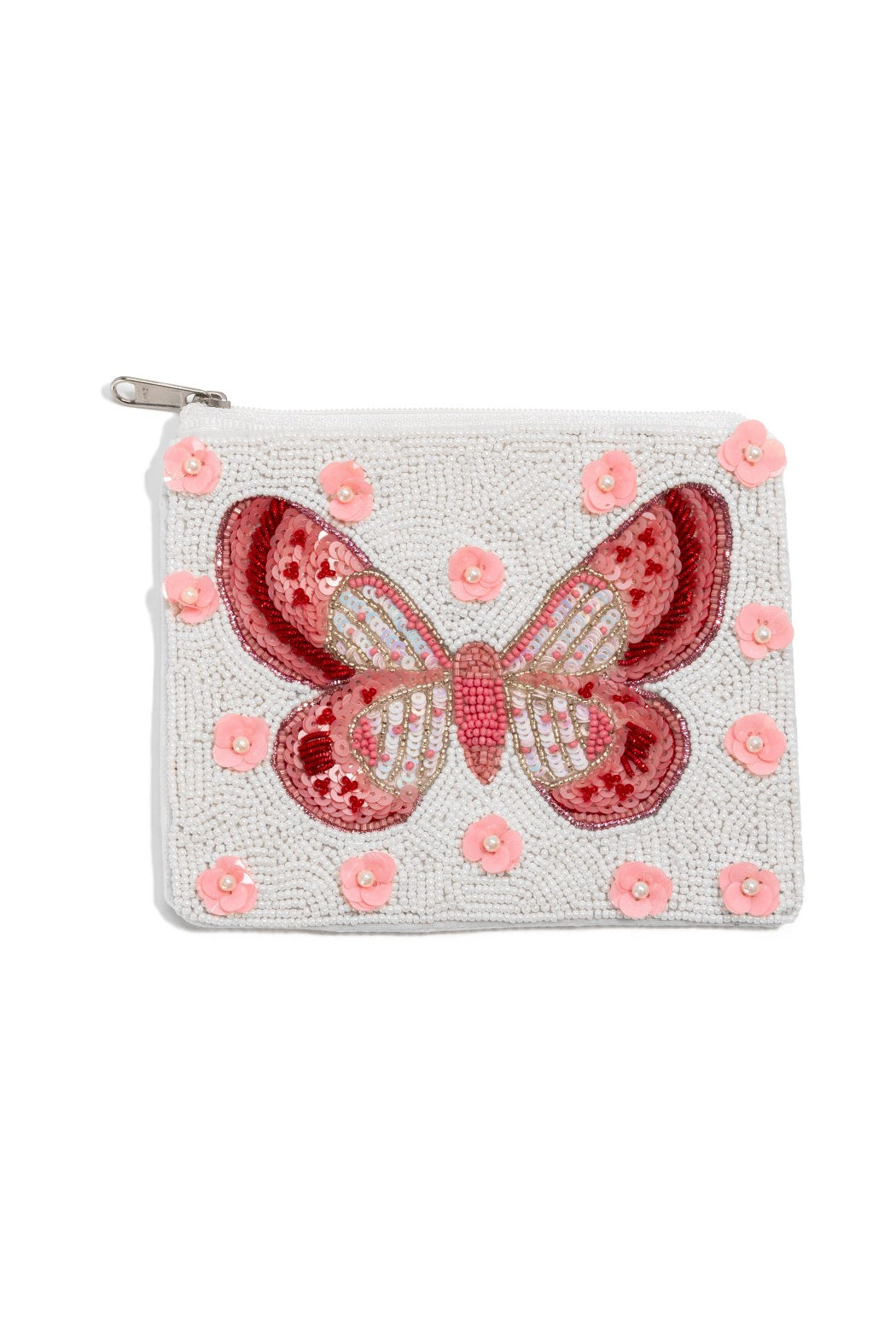 Butterfly and Buds Beaded Pouch