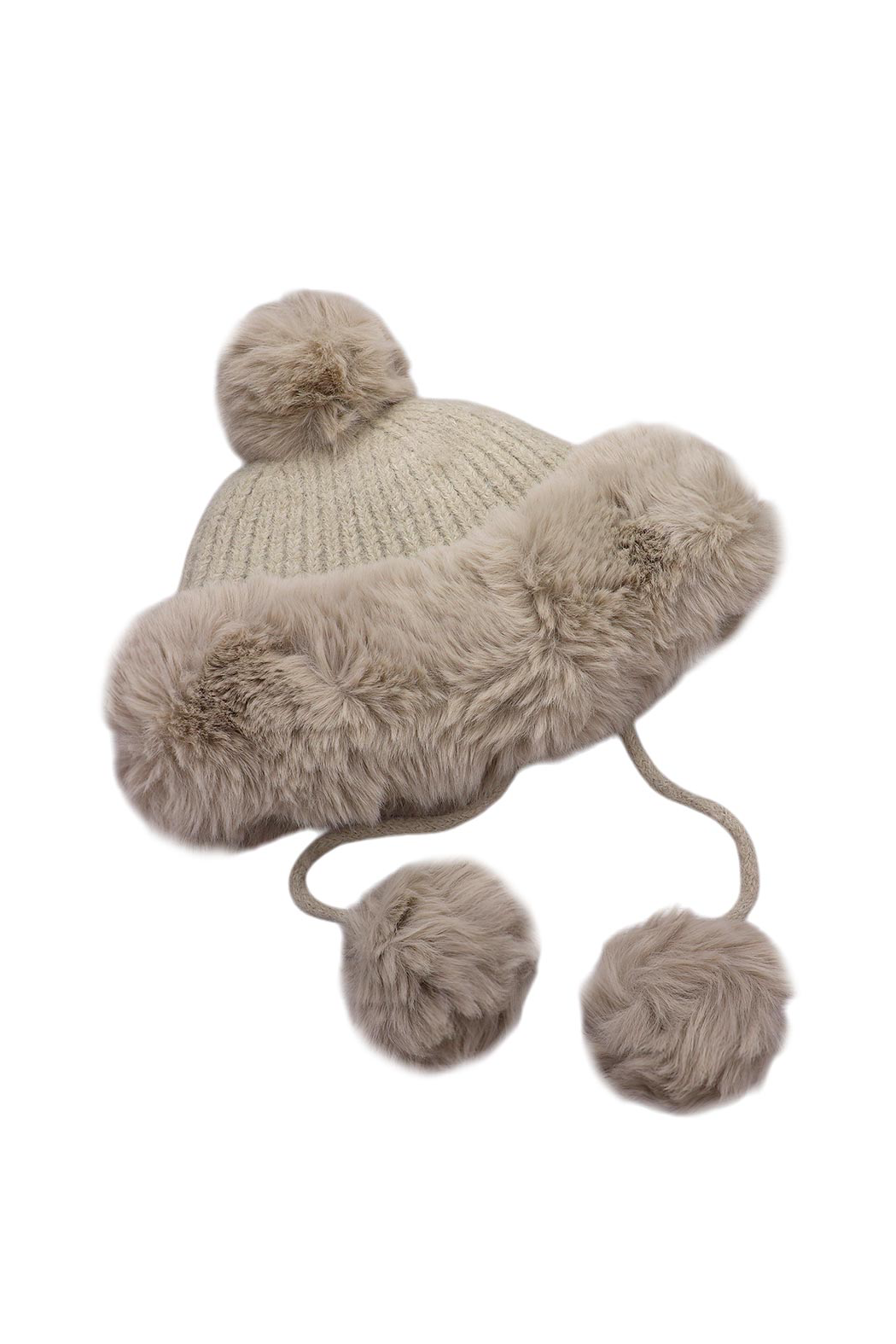 Pompom Ties Fur Beanie