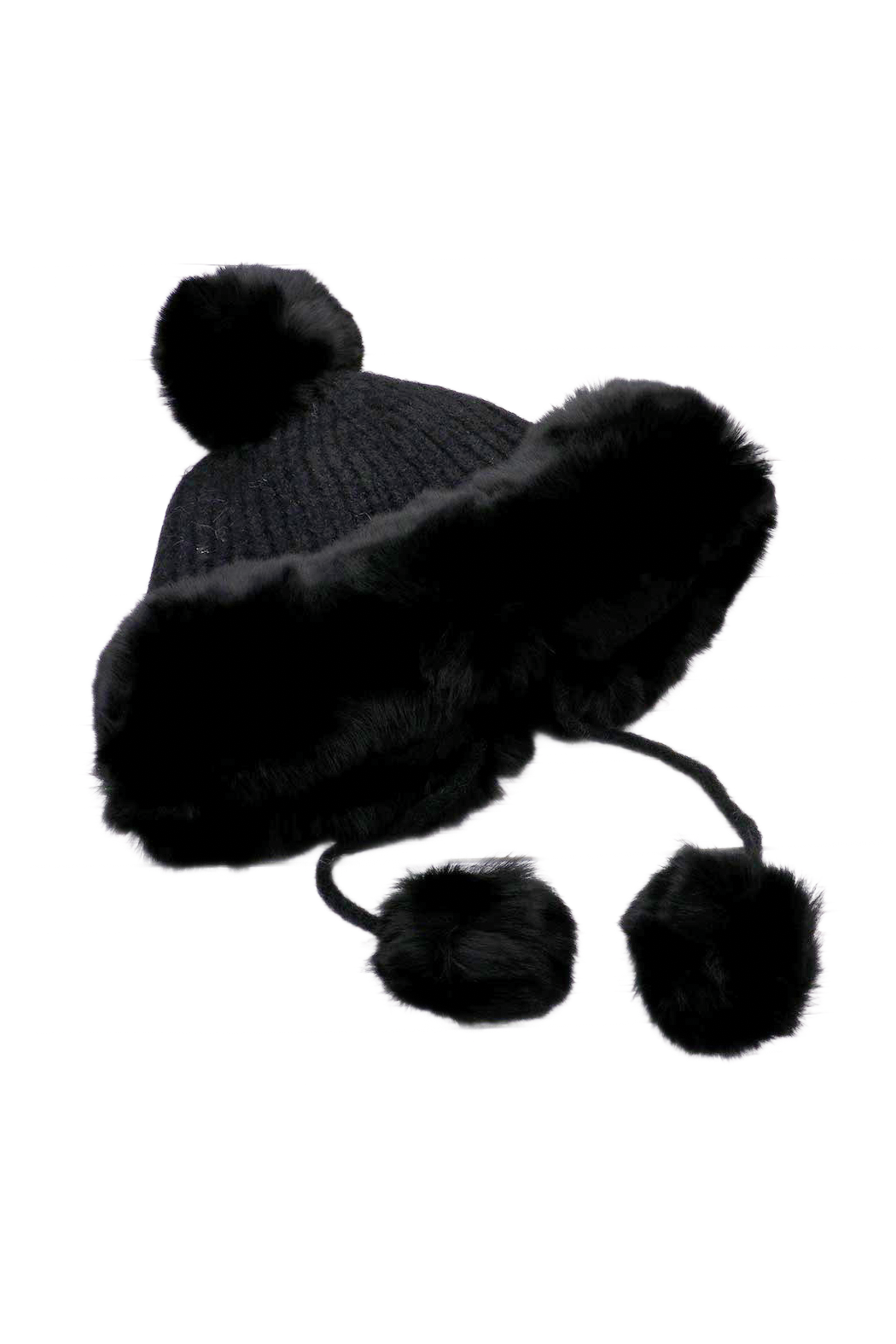 Pompom Ties Fur Beanie