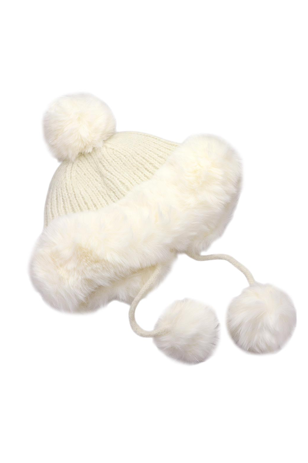 Pompom Ties Fur Beanie