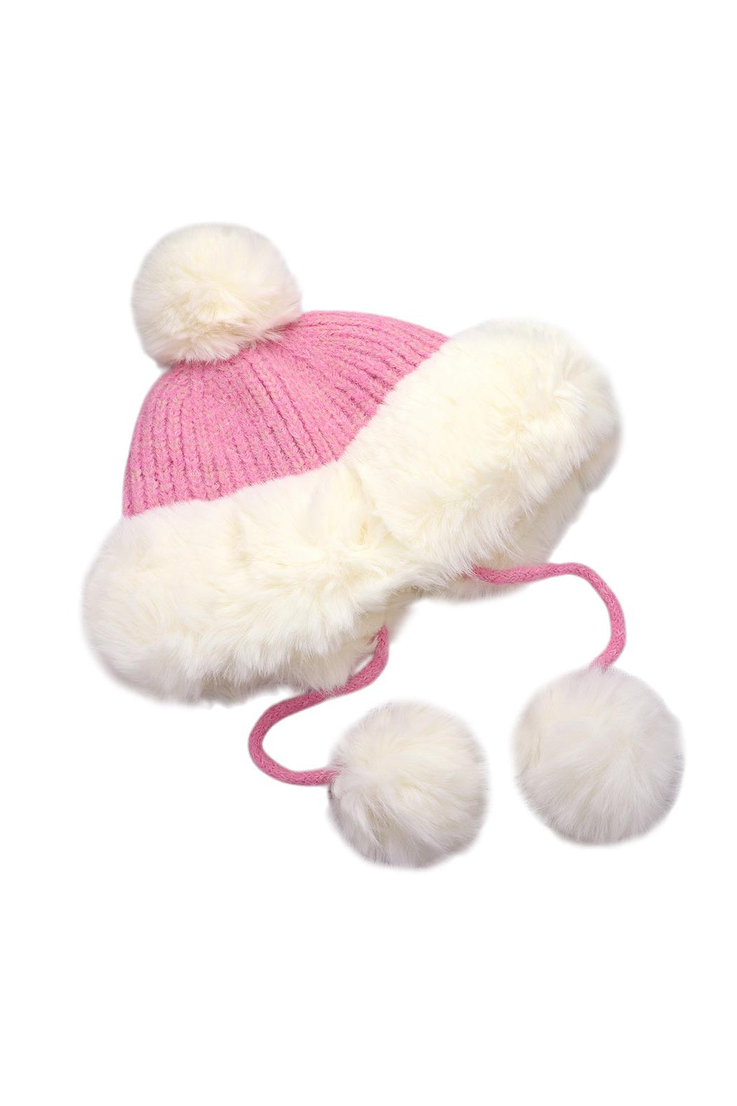 Pompom Ties Fur Beanie