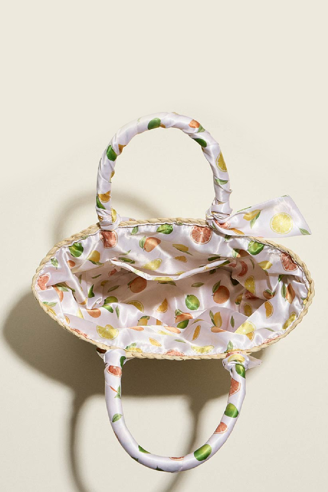 Citrus Fabric Handle Raffia Bag