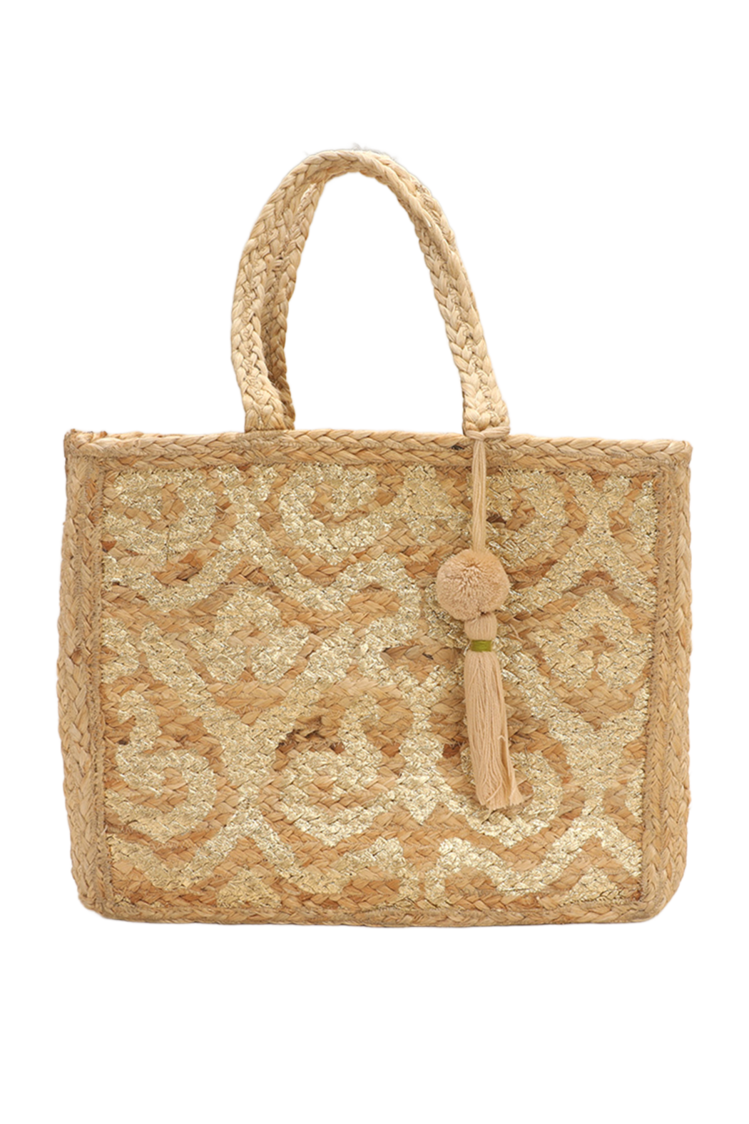 Damask Straw Tote Bag