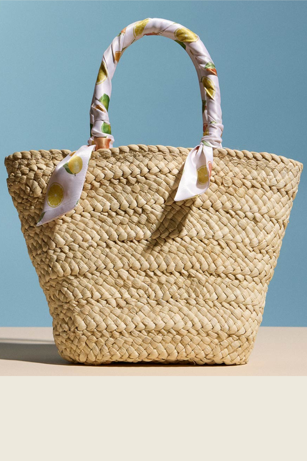 Citrus Fabric Handle Raffia Bag