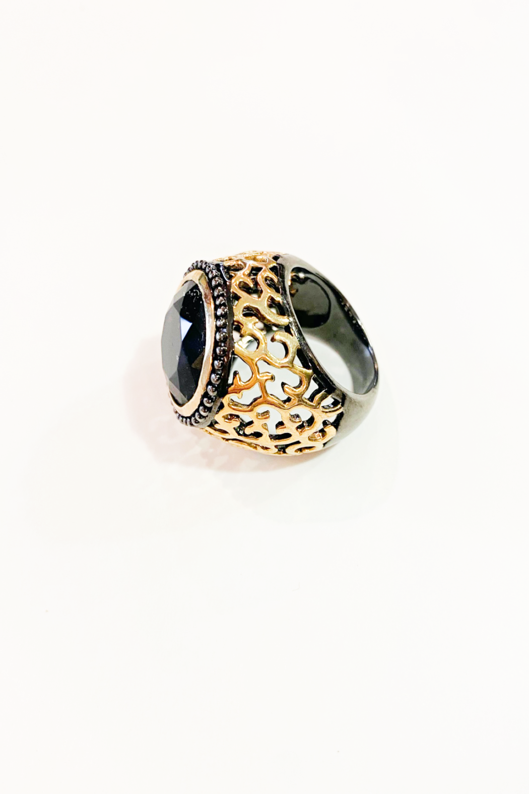 Black Zircon Filigree Ring