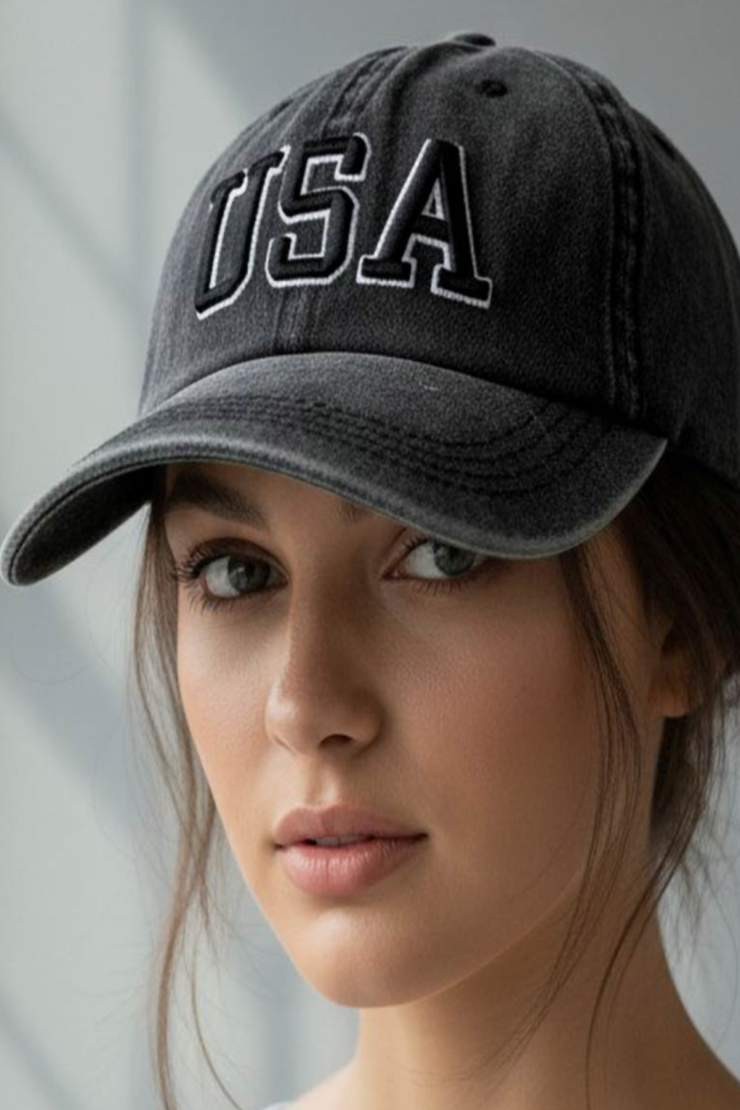 Distressed Embroidered USA Cap