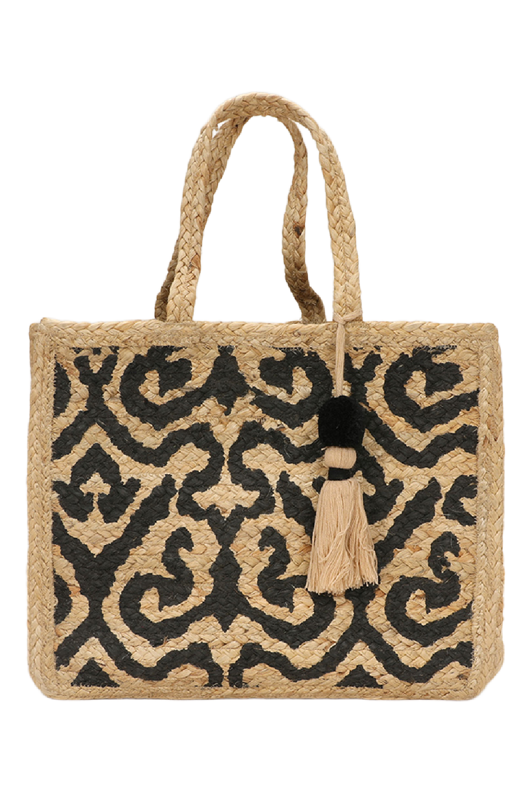 Damask Straw Tote Bag