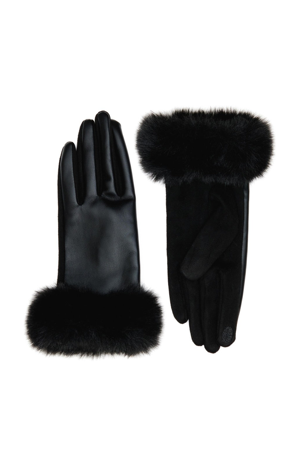 Vegan Leather and Suede Fur Trimmed Gloves