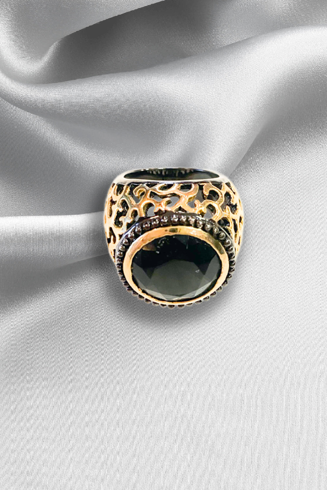 Black Zircon Filigree Ring