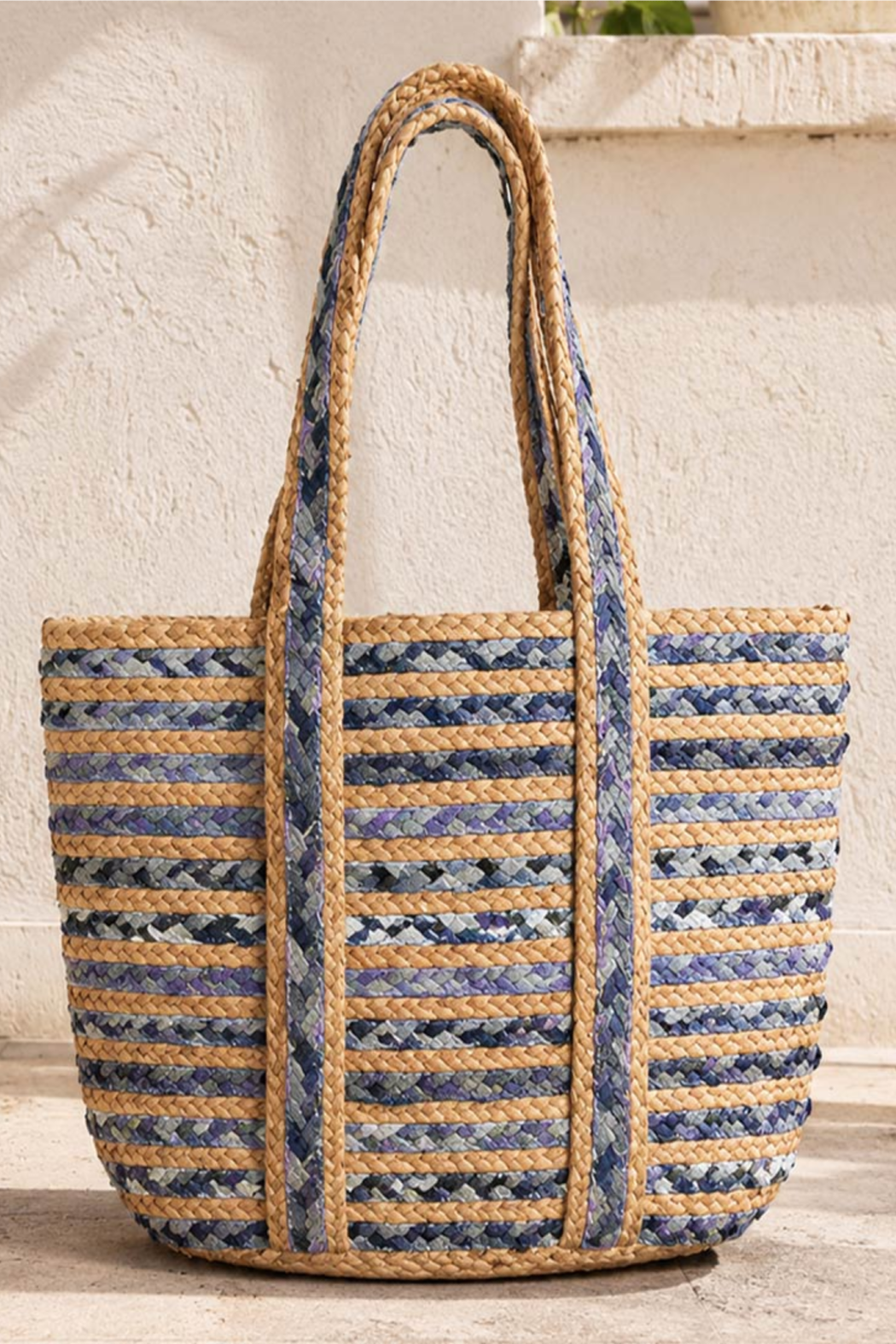 Braided Denim and Jute Tote Bag