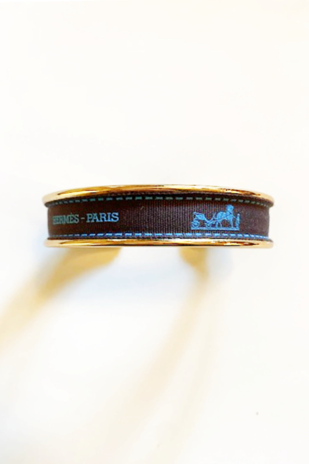 Hermes Brown and Blue Ribbon Up-Cycled Cuff Bracelet