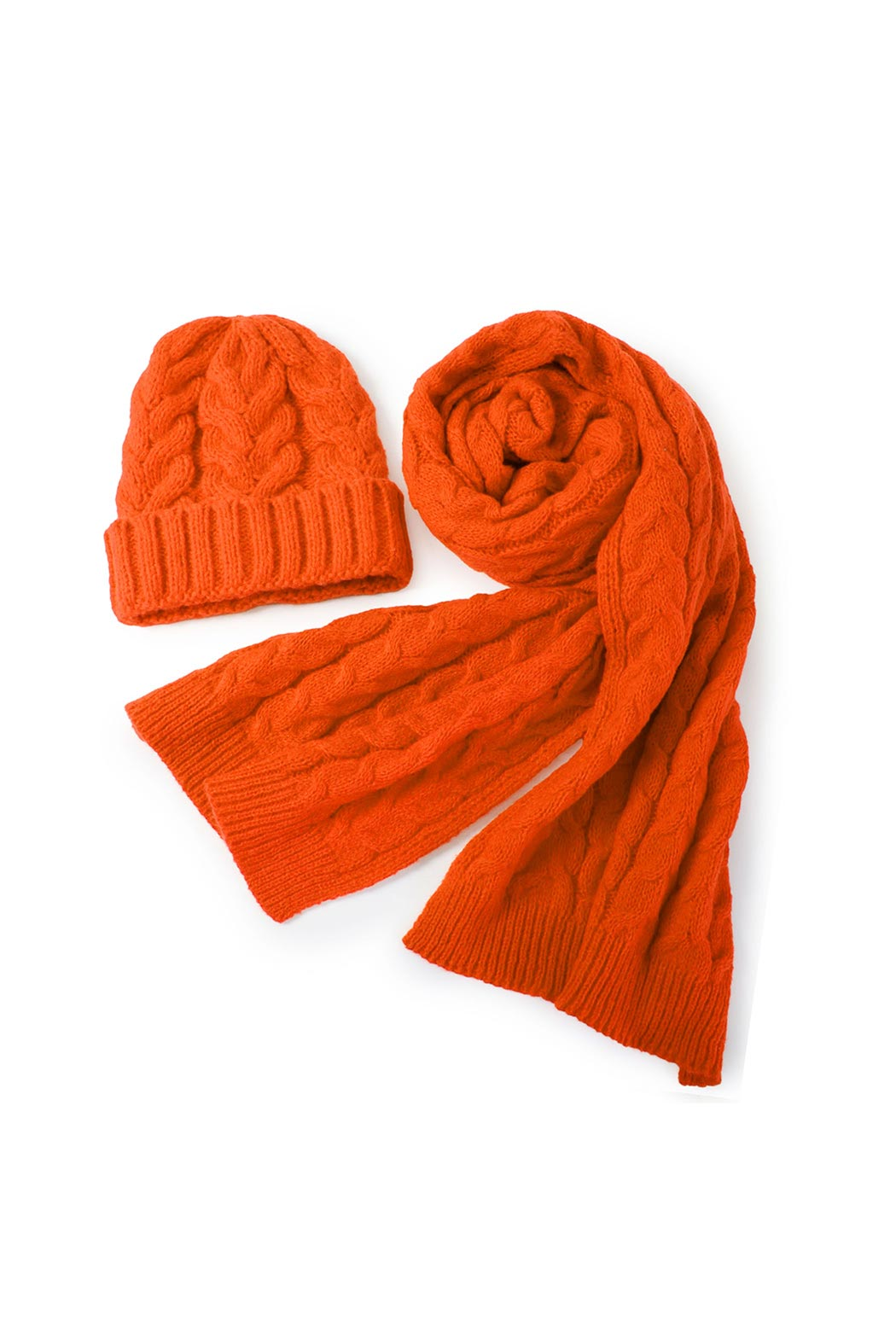 orange cable knit scarf and beanie set