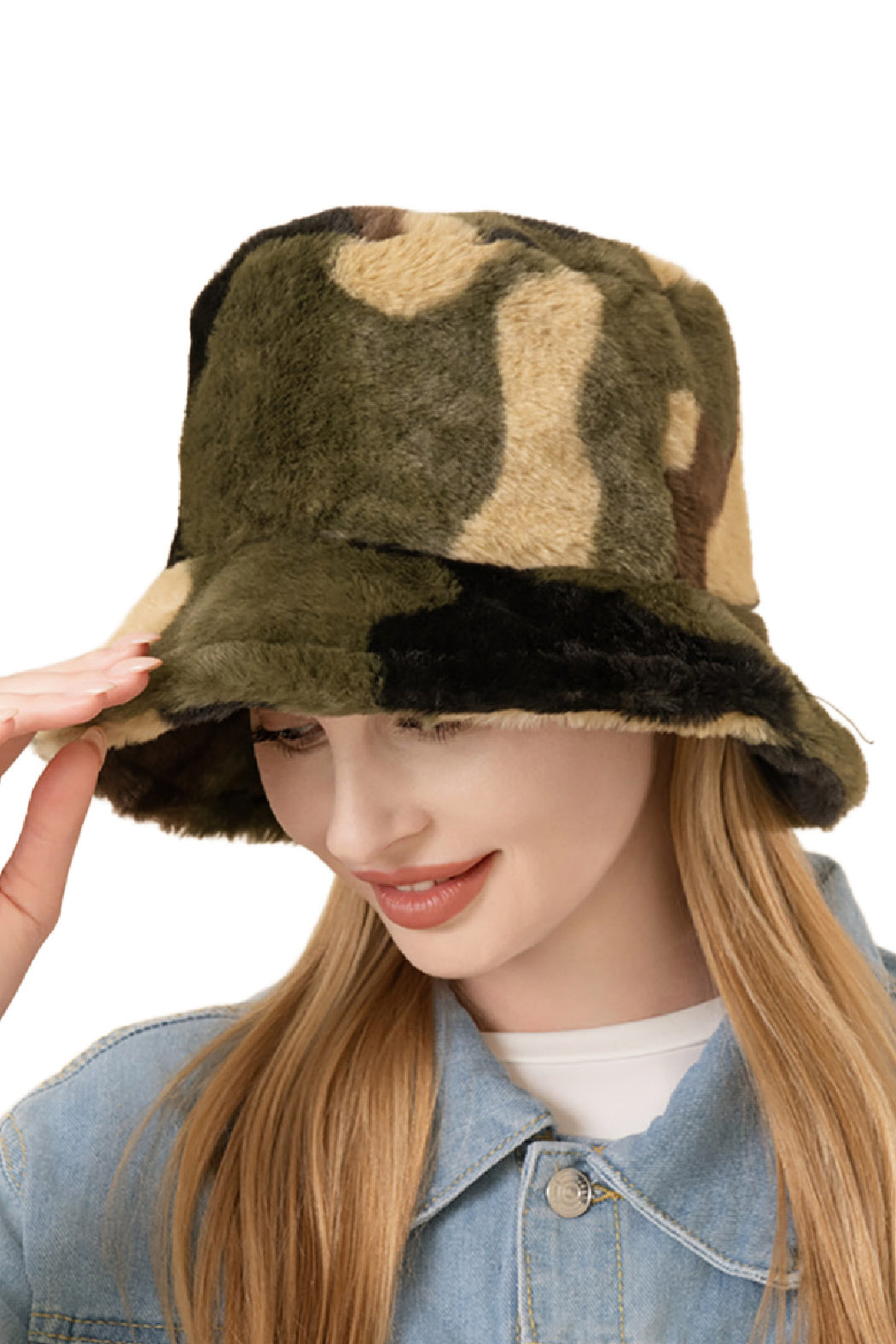 Camouflage Faux Fur Bucket Hat