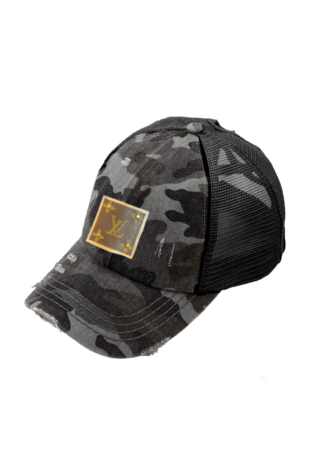 Upcycled Distressed Camouflage Trucker Cap