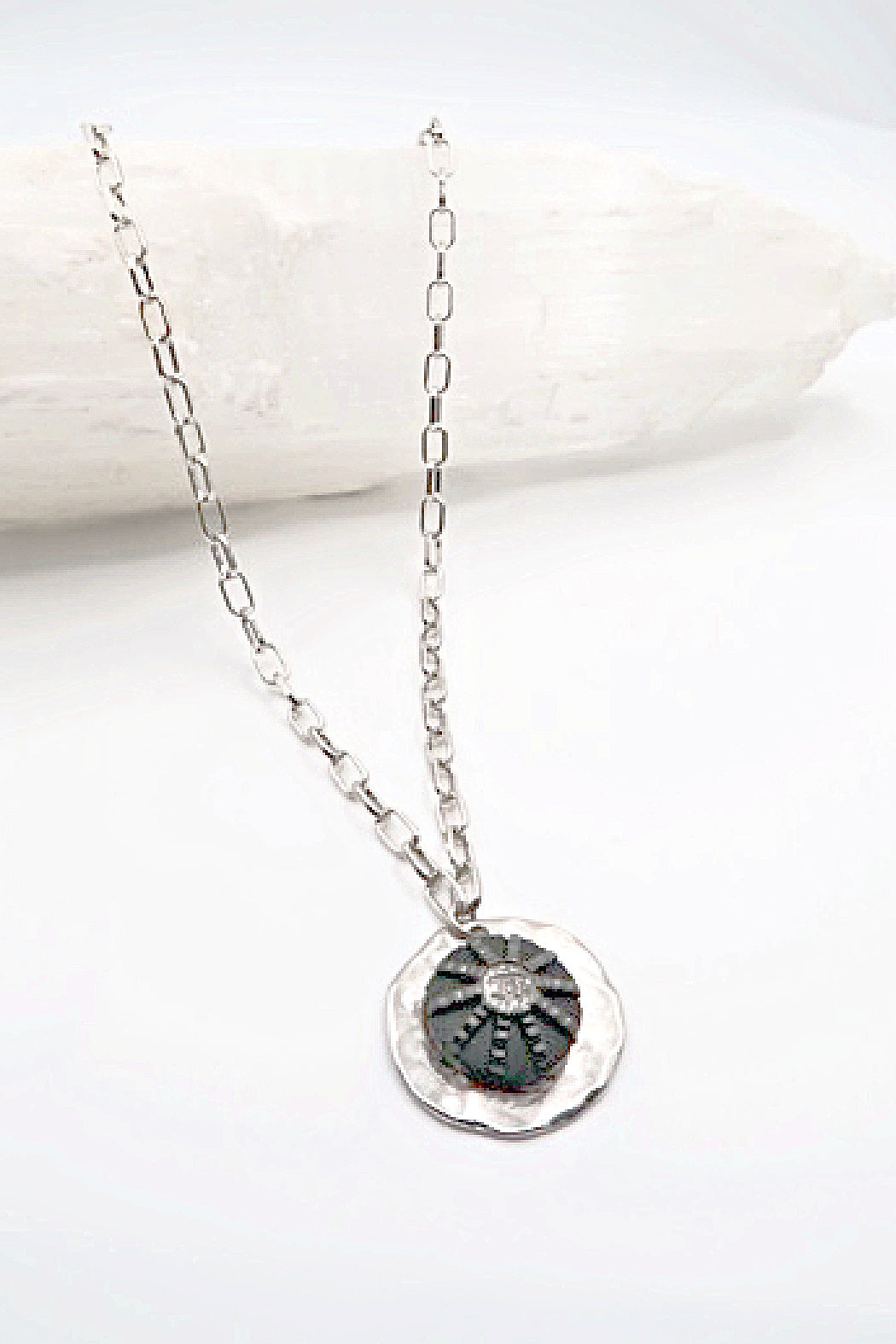 Silver and Black Chanel Button Necklace