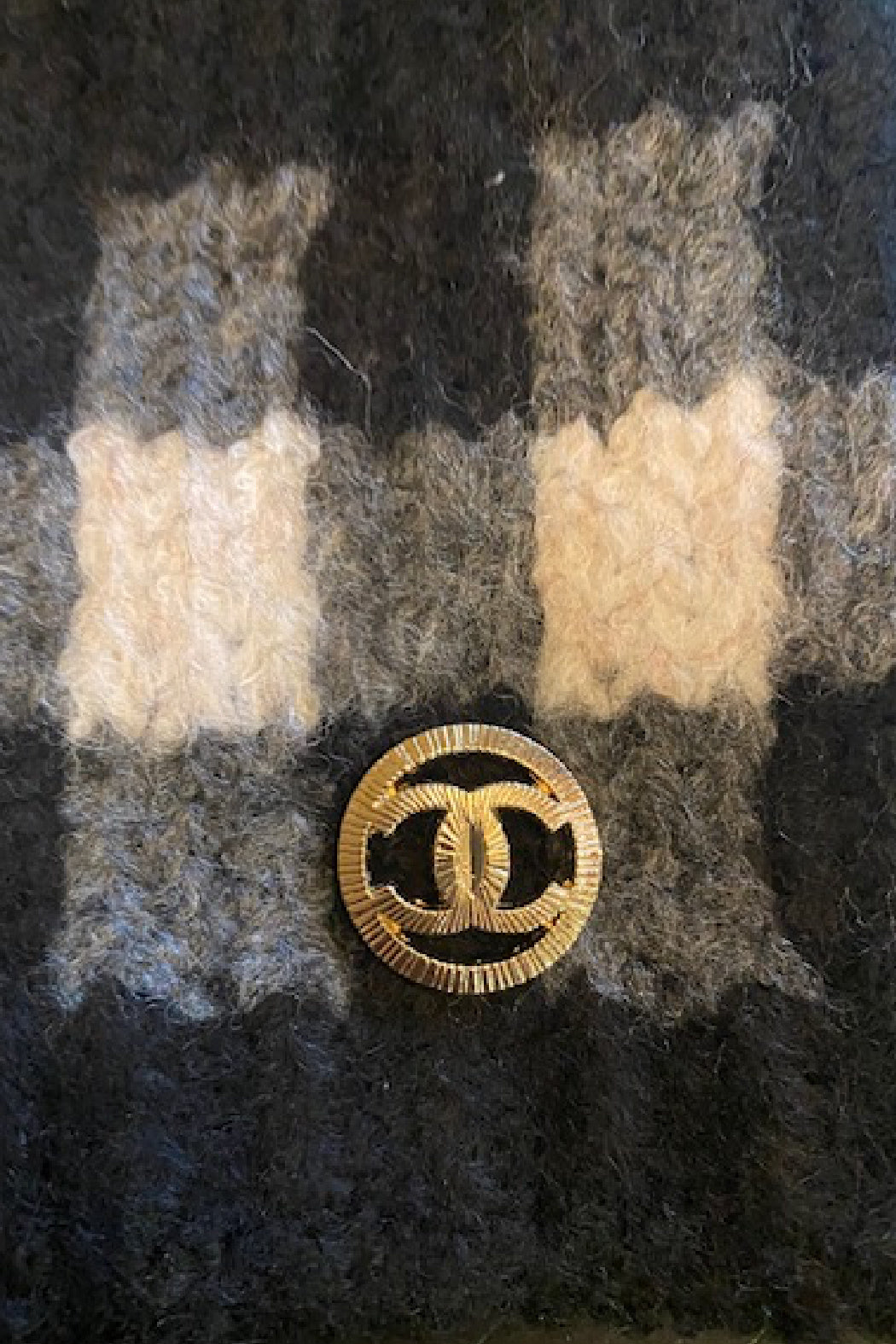 Chanel Button Buffalo Plaid Knit Headband
