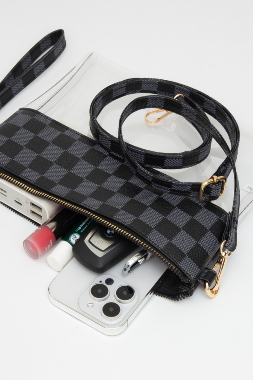 Upcycled Transparent Checkered Wristlet Crossbody Bag