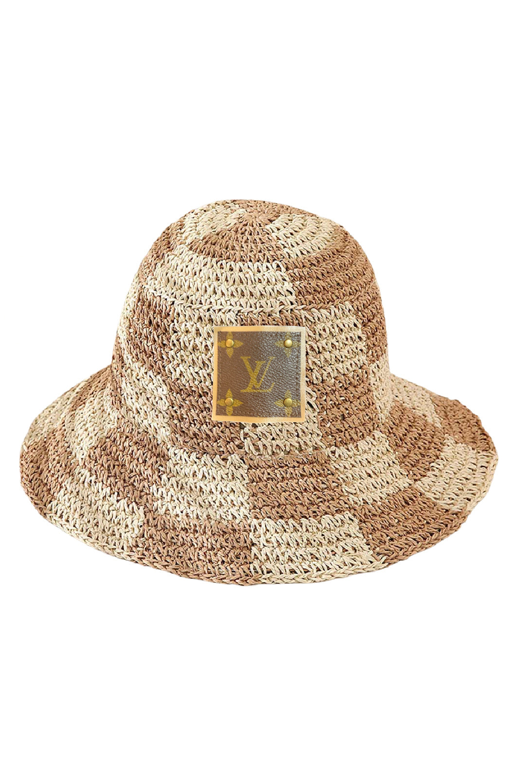 Upcycled LV Straw Checkerboard Bucket Hat