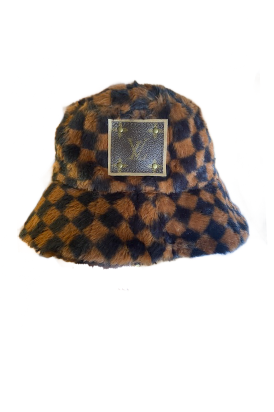 Upcycled Faux Fur Checker Bucket Hat