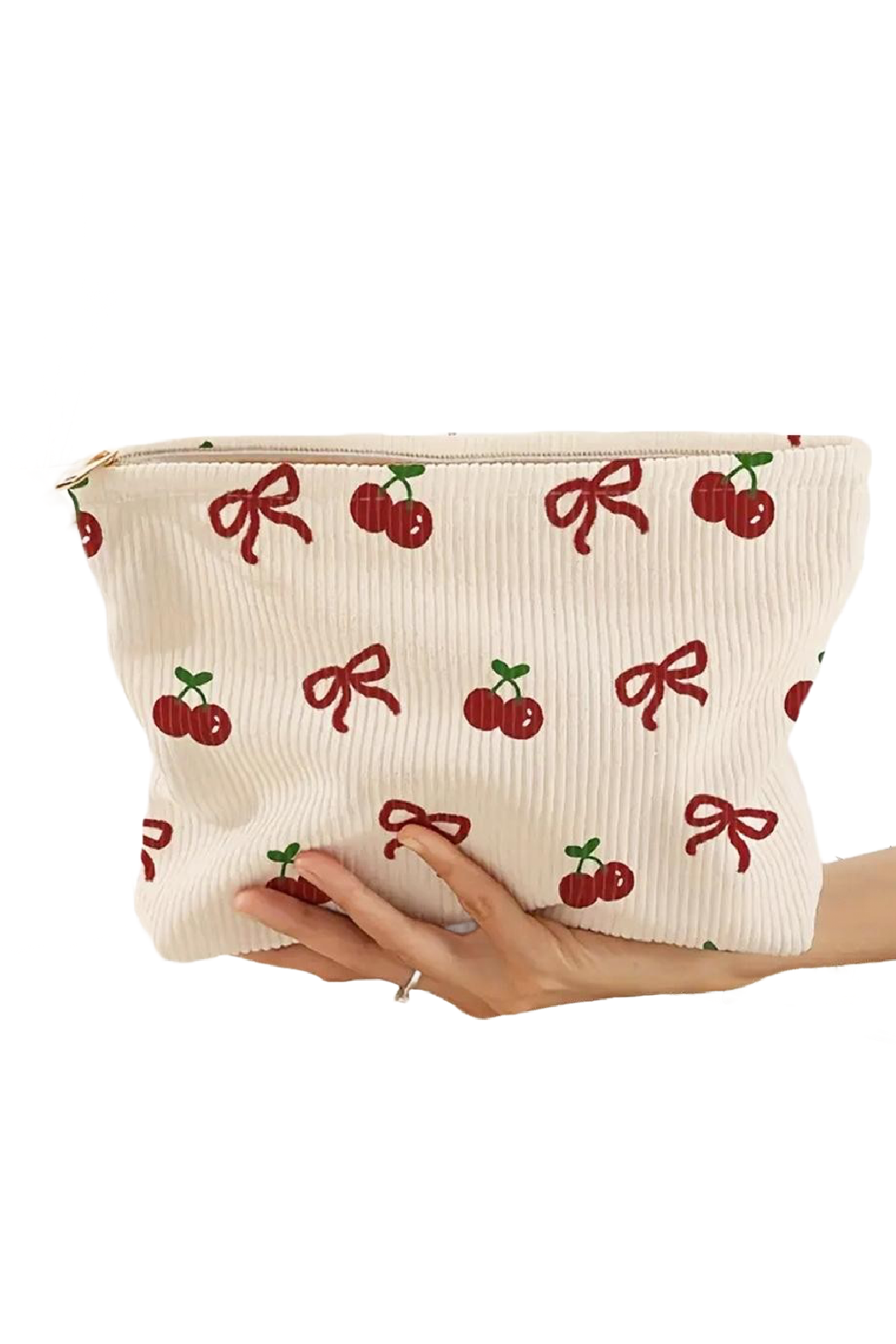 Corduroy Cherries and Bows Printed Pouch