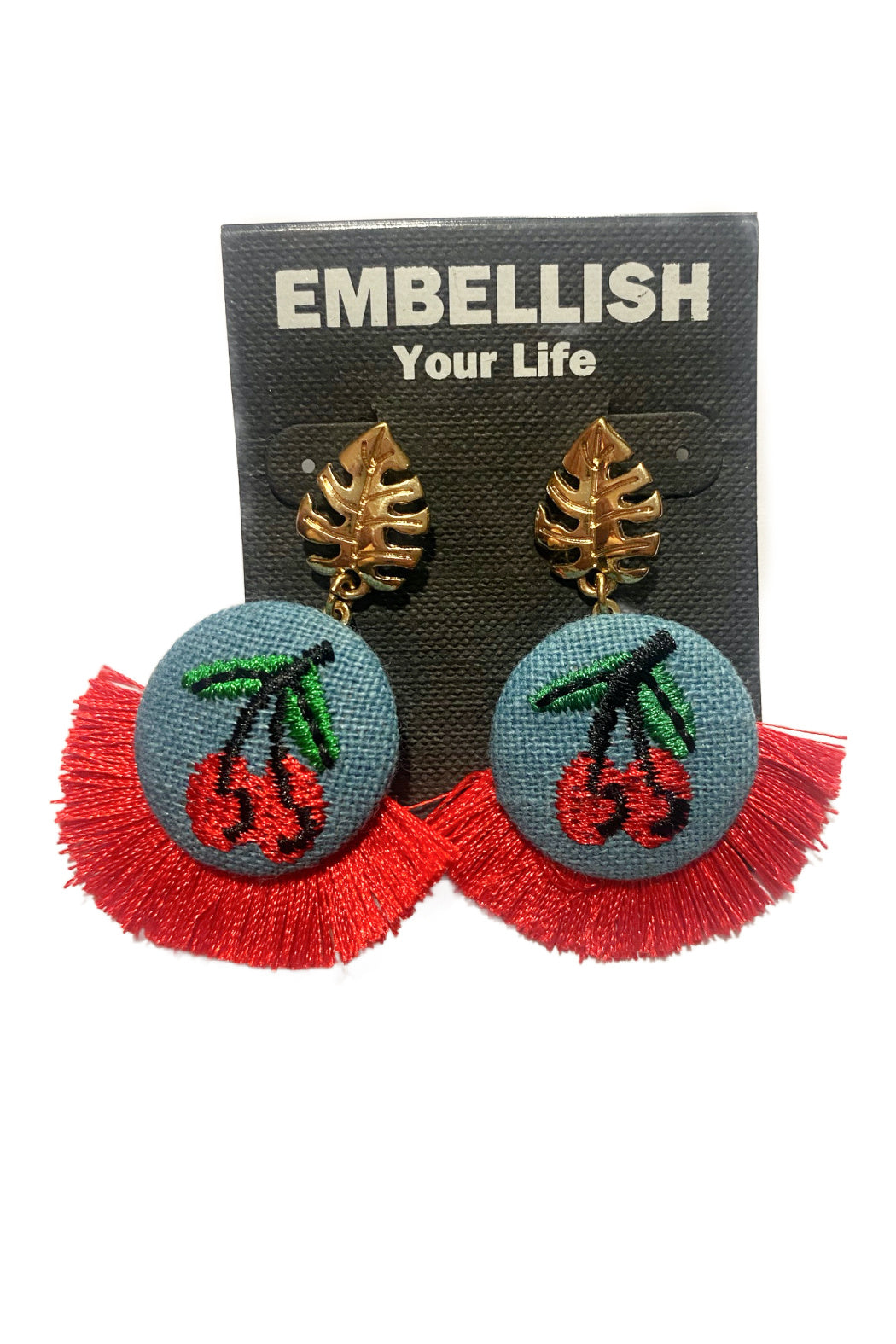 Embroidered Cherry Earrings