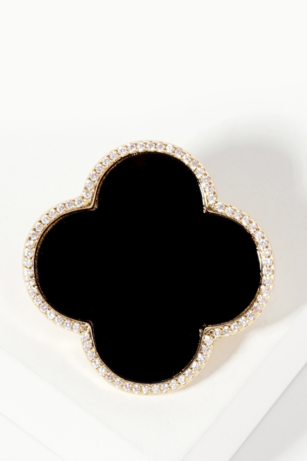 Gold Plated Clover Crystal Brooch