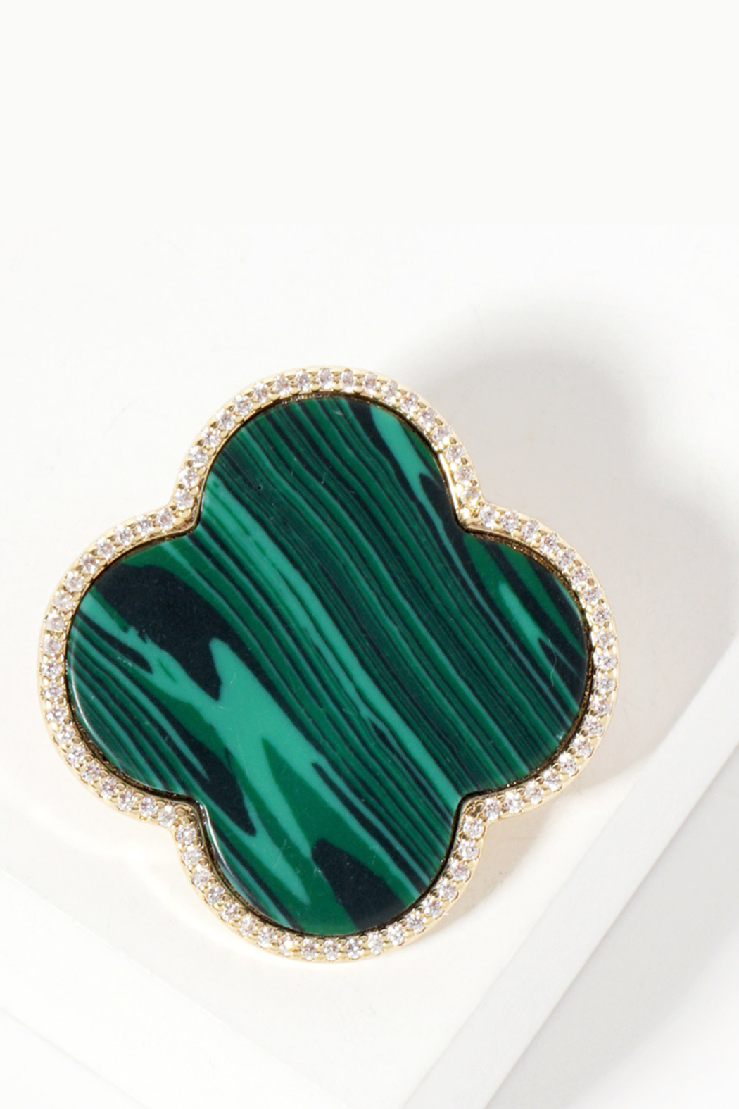 Gold Plated Clover Crystal Brooch