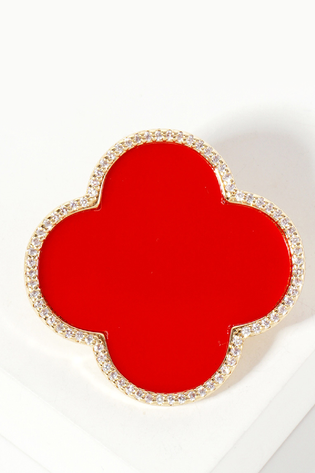 Gold Plated Clover Crystal Brooch