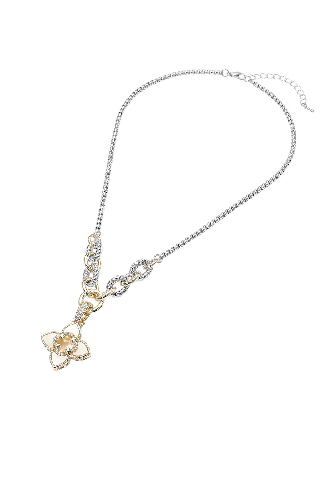 Gold Plated 2 Tone Mother of Pearl Clover Necklace