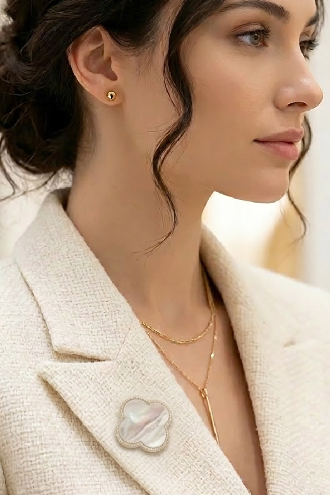 Gold Plated Clover Crystal Brooch