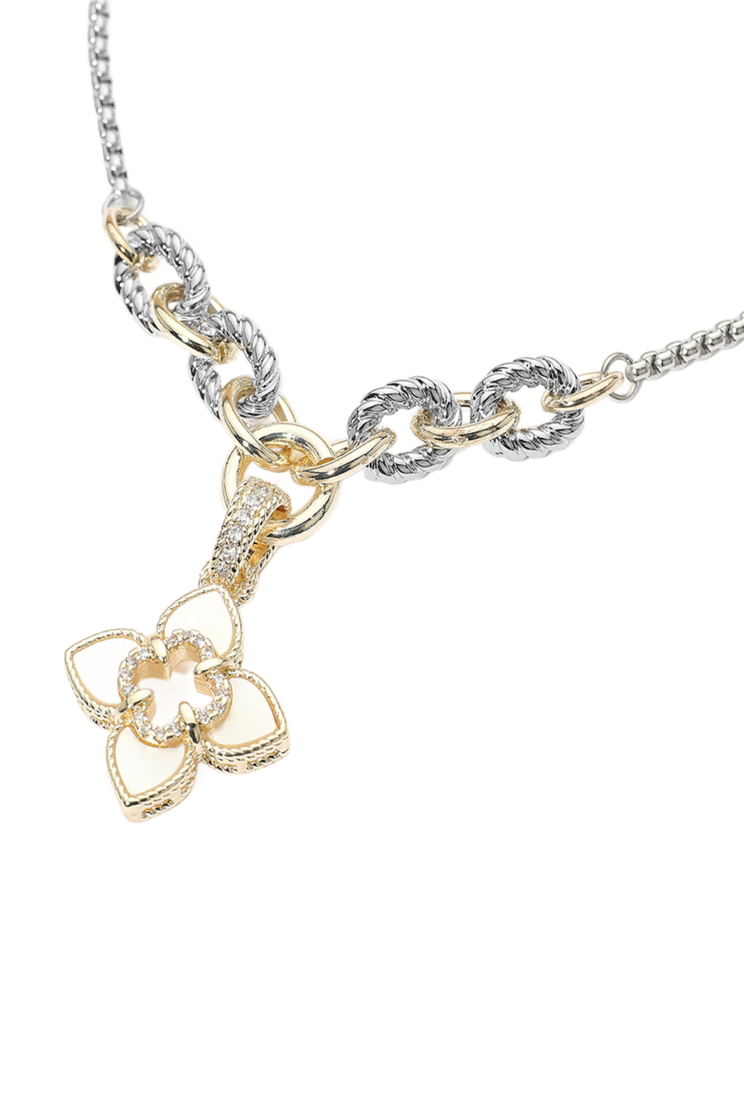 Gold Plated 2 Tone Mother of Pearl Clover Necklace