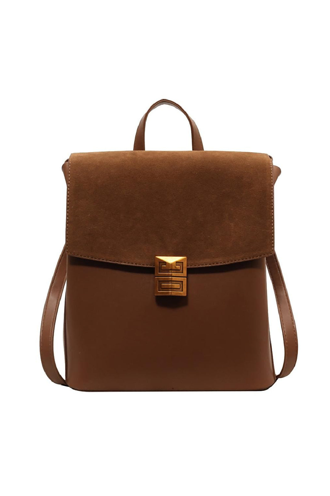 Suede Fold-Over Vegan Leather Backpack Bag