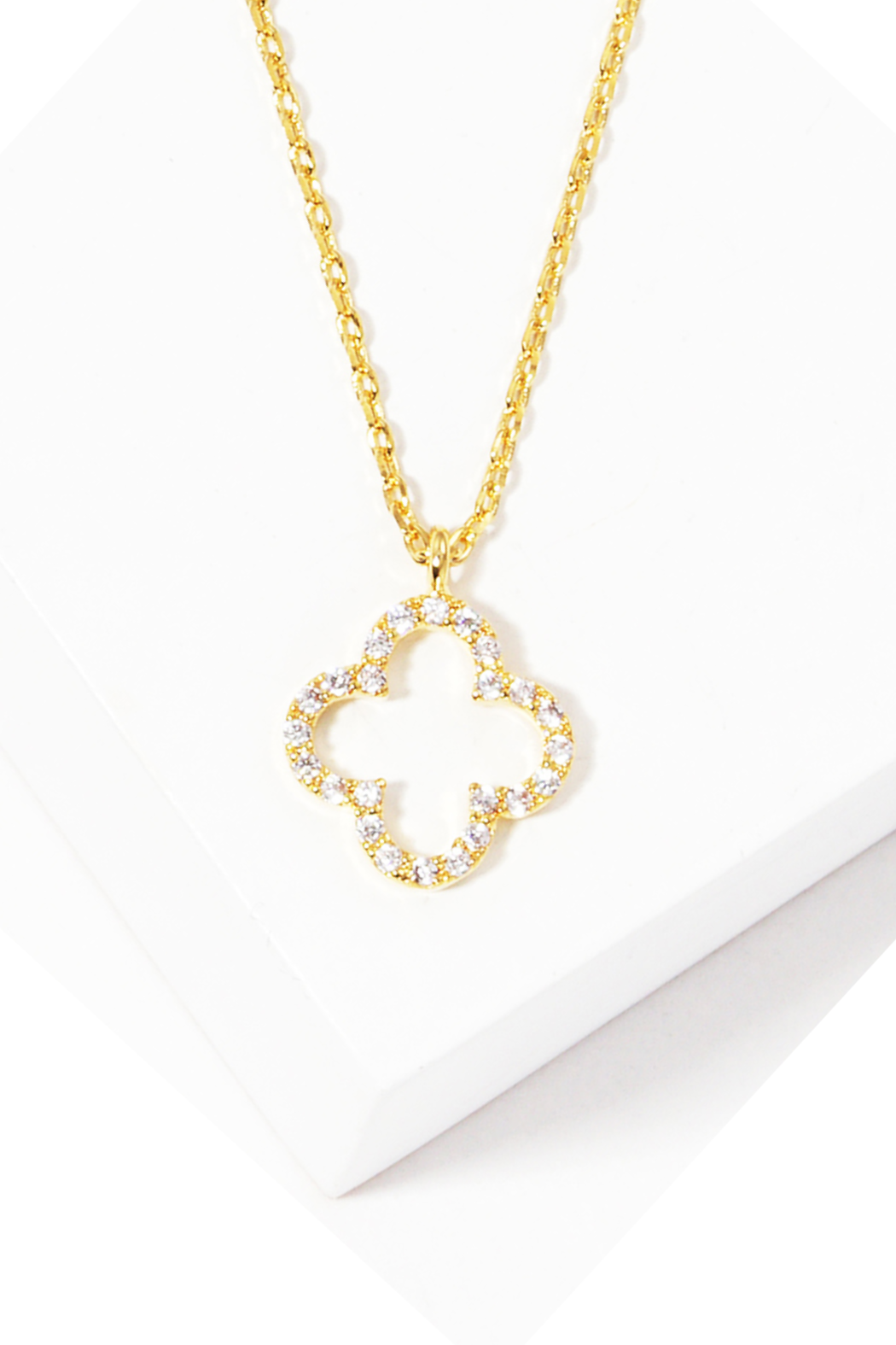 Gold Plated Cubic Zirconia Clover Necklace