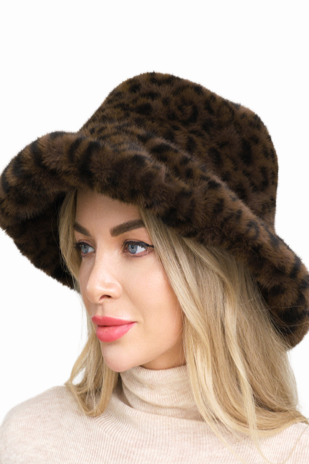 Faux Fur Leopard Print Bucket Hat