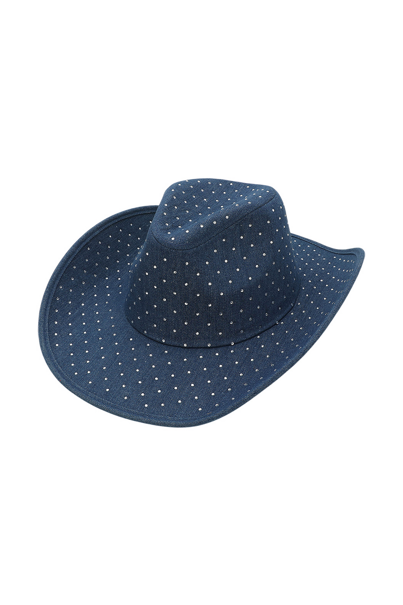 Crystal Studded Denim Cowboy Fedora Hat display picture 2