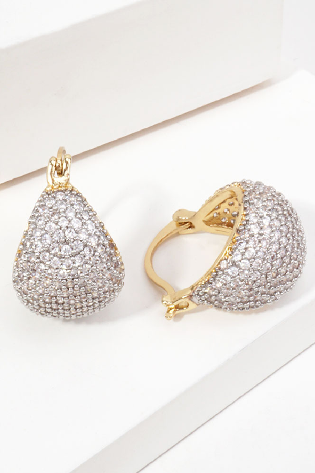 Gold Plated Cz Teardrop Hoop Earrings