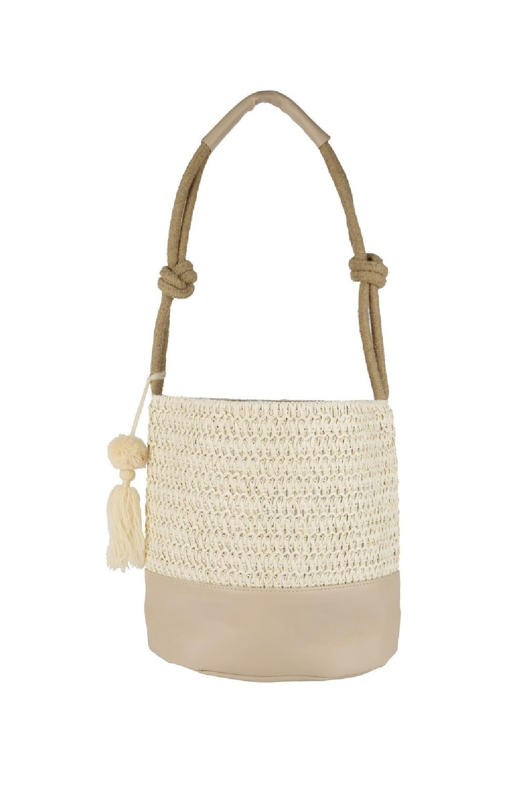 Straw and Vegan Leather Bucket Bag