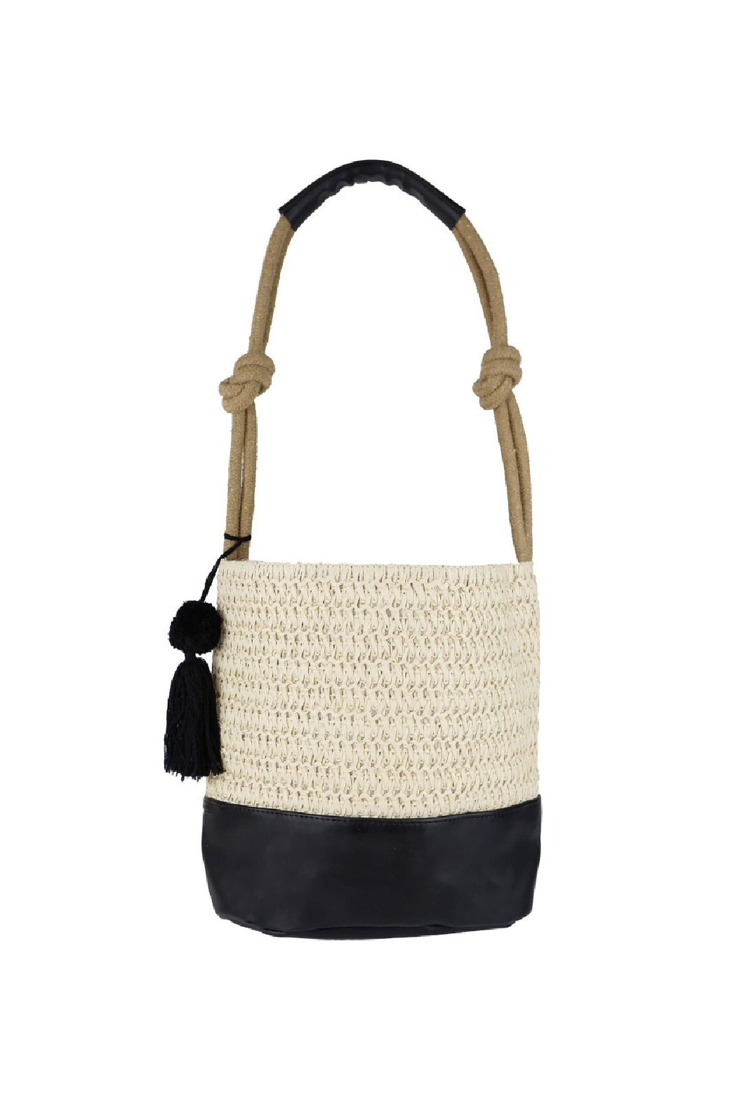 Straw and Vegan Leather Bucket Bag