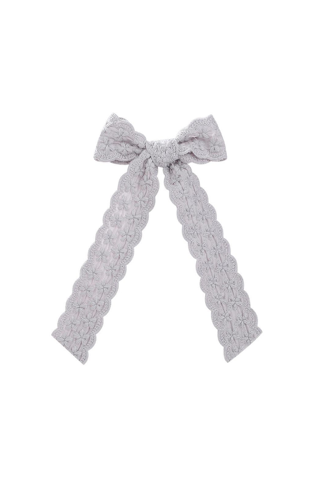 Embroidered Scalloped Bow Hair Clip