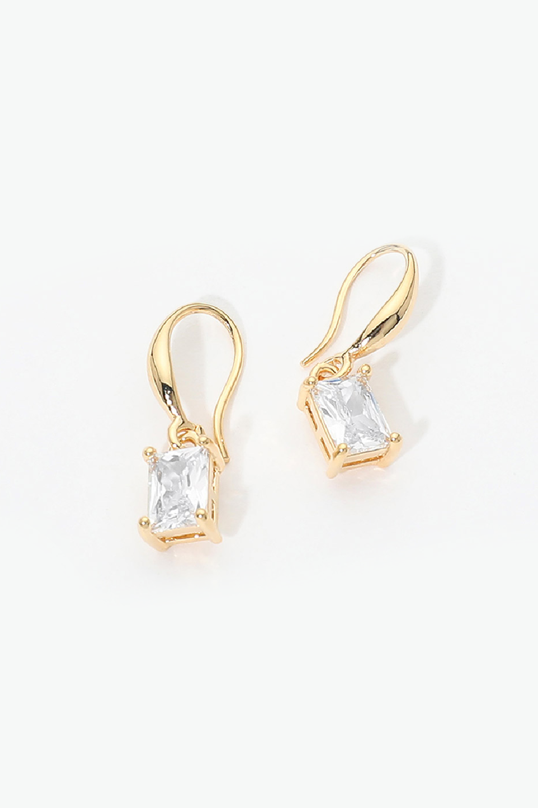 Gold Plated Emerald Cut Cubic Zirconia Earrings