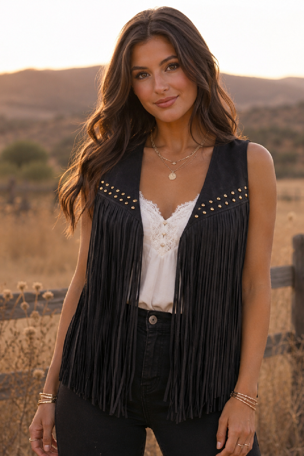 One-Size Faux Suede Fringe Vest