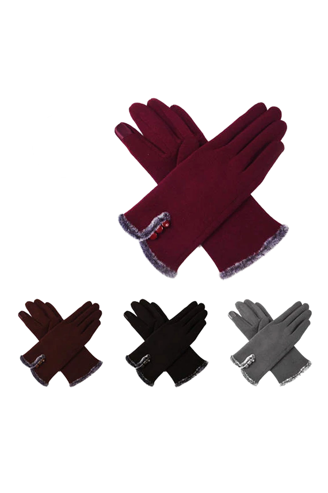 Set of 12 Smart Touch Faux Fur Trim Gloves